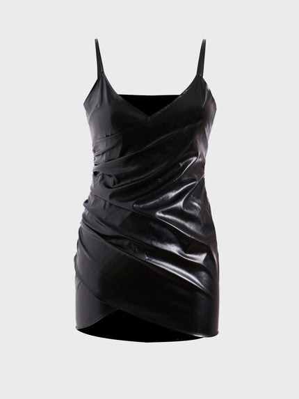 Midsize Ruched Leather Deep-V Darling Dress