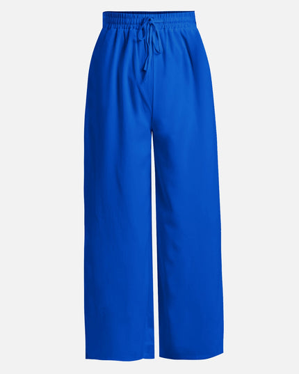 Conjunto top drapeado azul y pantalón ancho