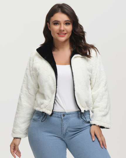Midsize Reversible Lapel Fleece Short Jacket