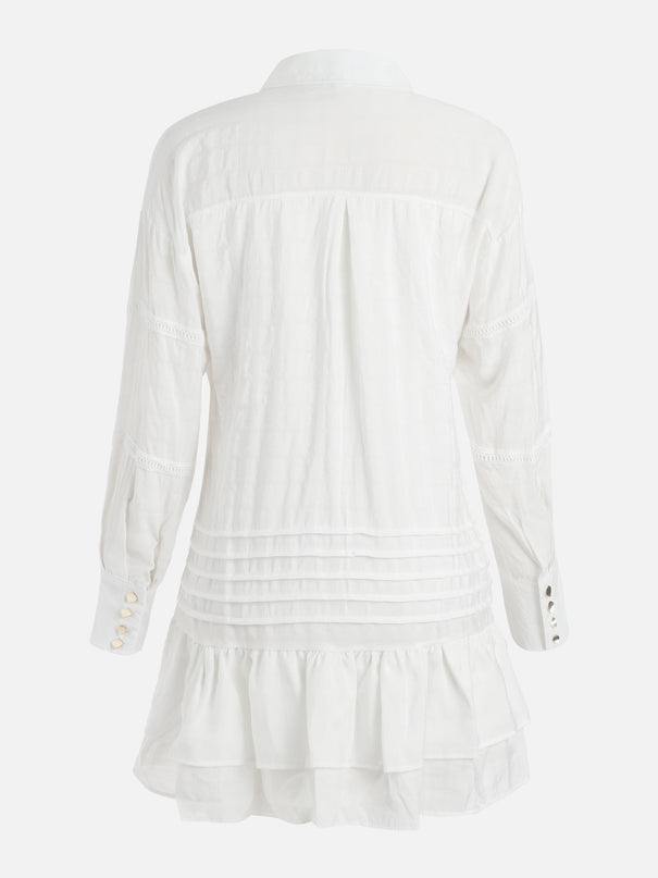 Monaco Pleated Metallic Shirt Dress (White)