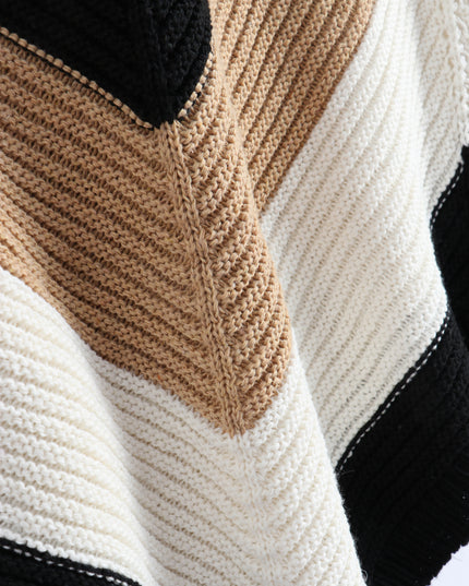 Suéter de punto de bloques de color suelto con cuello redondo de tamaño mediano 