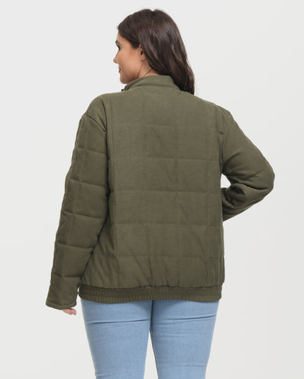 Midsize Zip-Up Long Sleeve Quilt Jacket with Pockets