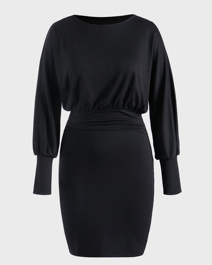 Midsize Slim Fit Ribbed Batwing Sleeve Dress