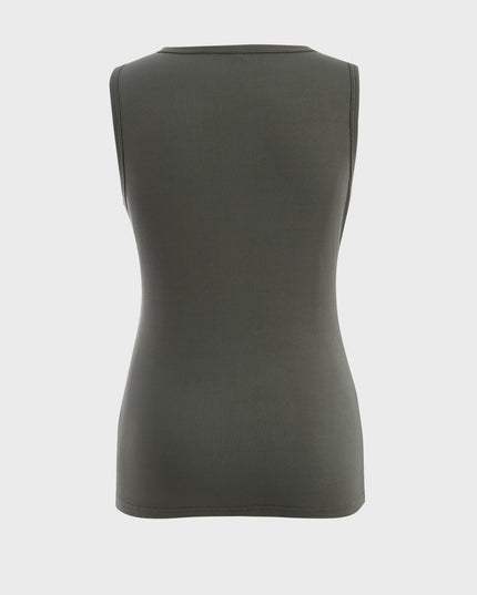 Midsize Freely Half-Button Ribbed Tank Top