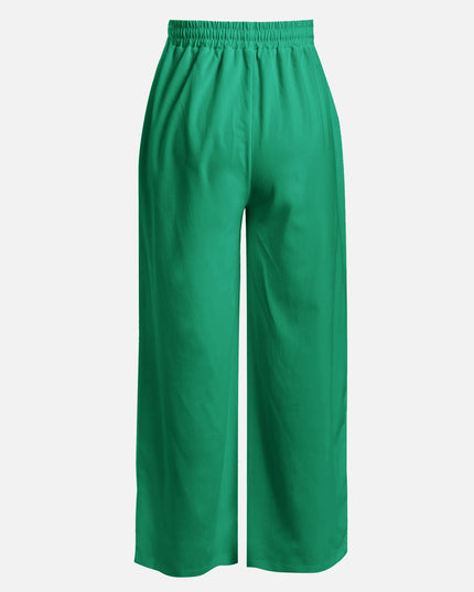 Conjunto top drapeado verde y pantalón ancho