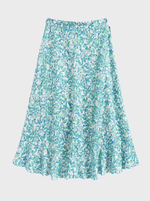 Midsize Floral Print Ruffle Wrap and Tie Midi Skirt