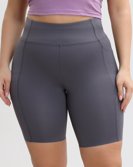 Midsize High-Waisted Nude Sports Shorts with Pockets