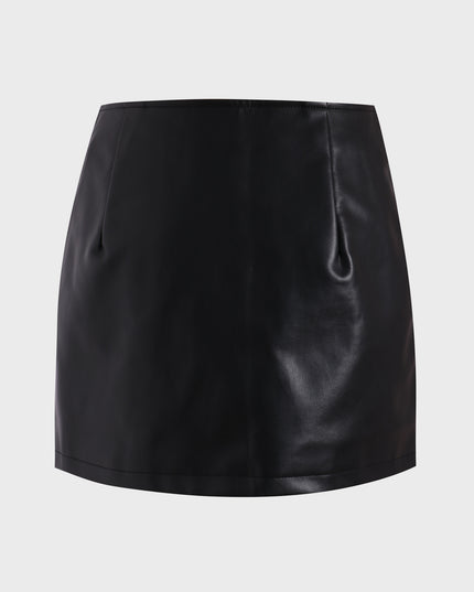 Midsize Fringe Stretch Leather Skirt with Side Split