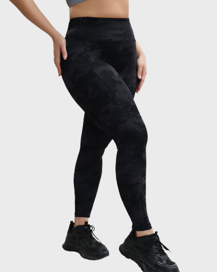 Midsize Stretchy High Waist Double Fleece Soft Printed Yoga Leggings with Pockets