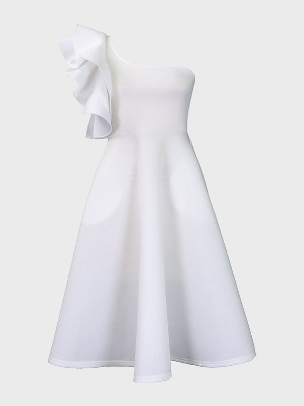 Asymmetrical Sleeve Ruffle Dress
