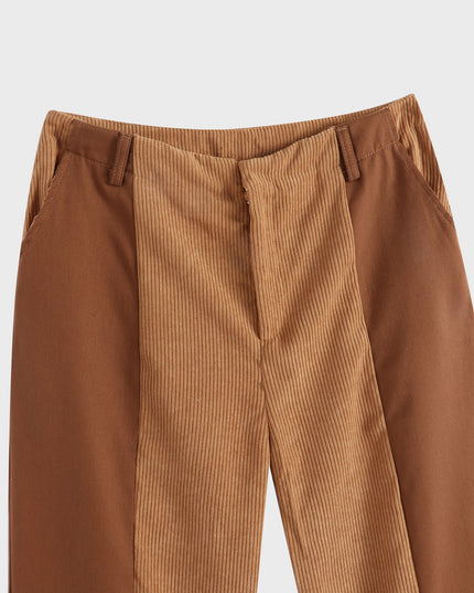 Pantalones medianos de pana con bloques de color y pierna recta, cintura alta y bolsillos 