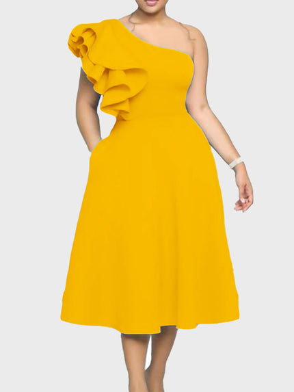 Asymmetrical Sleeve Ruffle Dress