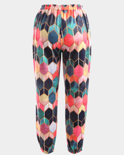 Pantalones de talle alto con estampado geométrico vintage de tamaño mediano 