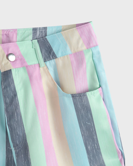 Pantalones acampanados de talle medio con bloques de color a rayas y bolsillos de tamaño mediano 