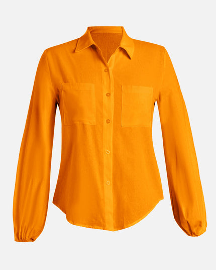 Conjunto de blusa con mangas ligueros y pantalones cortos fluidos (naranja)