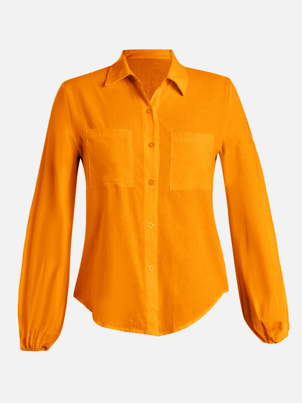 Conjunto de blusa con mangas ligueros y pantalones cortos fluidos (naranja)