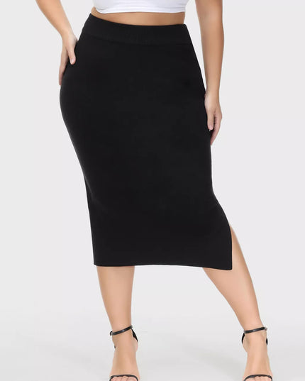 Midsize High-Waisted Slit Hip-Wrap Midi Skirt