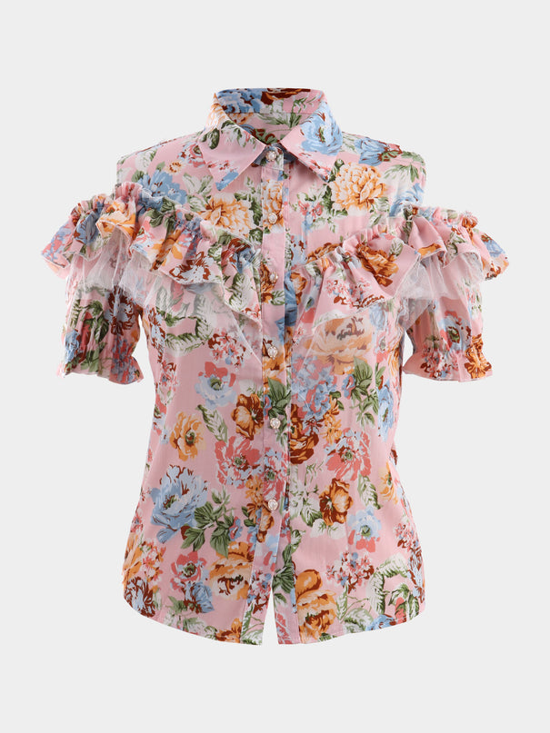 Blusa floral de encaje real de tamaño mediano 