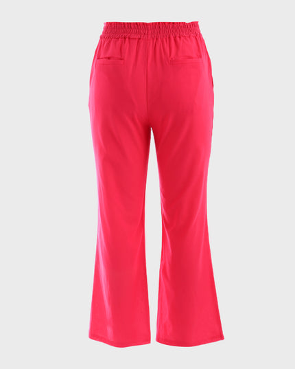 Pantalones de lino fruncidos simples de tamaño mediano 