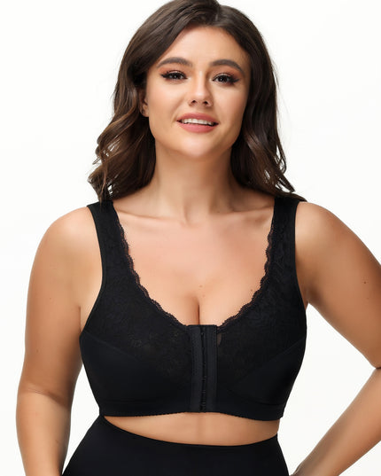 Mid Size Front Closure Rose Lace Support Bra
