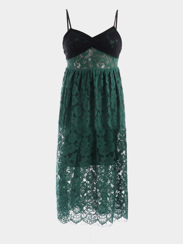 Midsize Lacey Sheer  Color-Block Maxi Dress