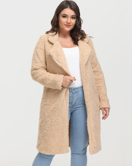 Abrigo midi de lana de cordero con solapa de embudo de moda de tamaño mediano 