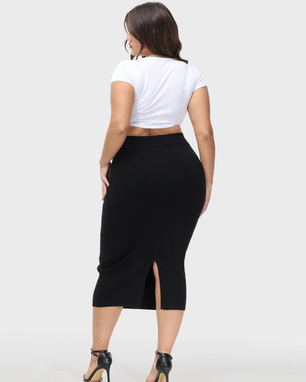 Falda midi de talla mediana con cintura alta y abertura en la cadera 