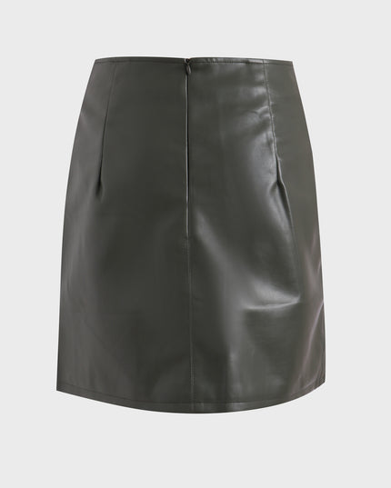 Midsize High-Waisted Leather Skirt with Split
