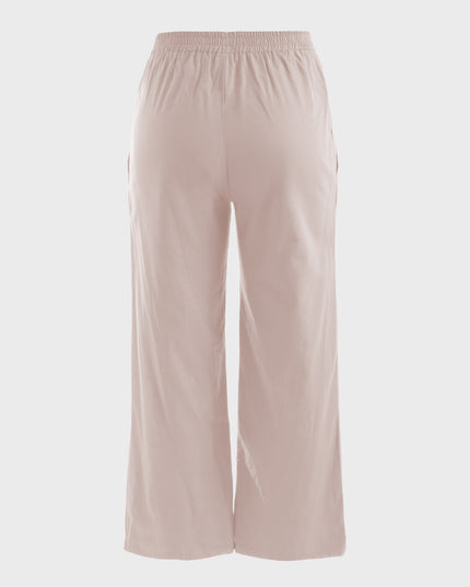 Pantalones de lino de ocio de tamaño mediano con pliegues 