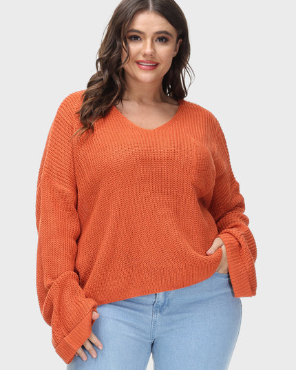 Solid Color Casual V-Neck Sweater