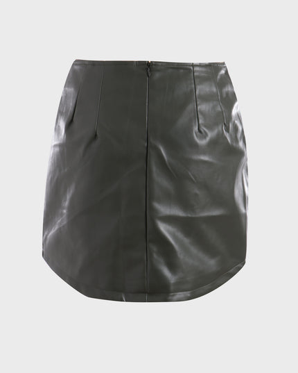 Midsize Stretch Slim Curved Leather Skirt