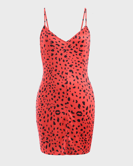Midsize Enticing Leopard Motif Plunge-V Dress