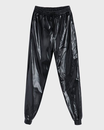 Midsize Elastic-Waisted Harem Leather Jogger Pants