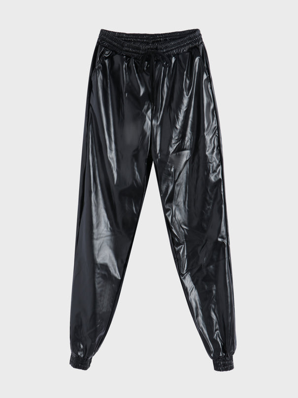 Midsize Elastic-Waisted Harem Leather Jogger Pants