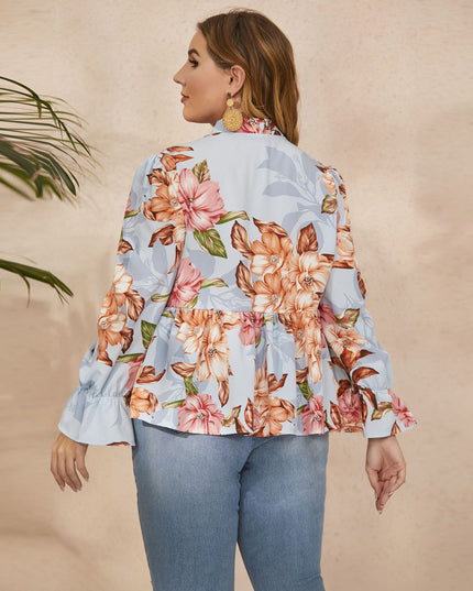 Midsize Floral Print Pussy Bow Blouse