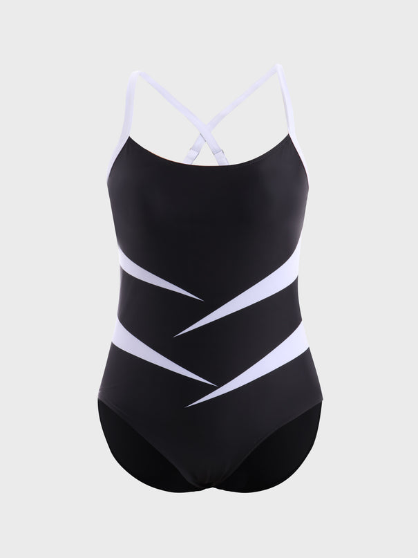 Midsize Rather Slimming Colorblock One-Piece Swimsuit