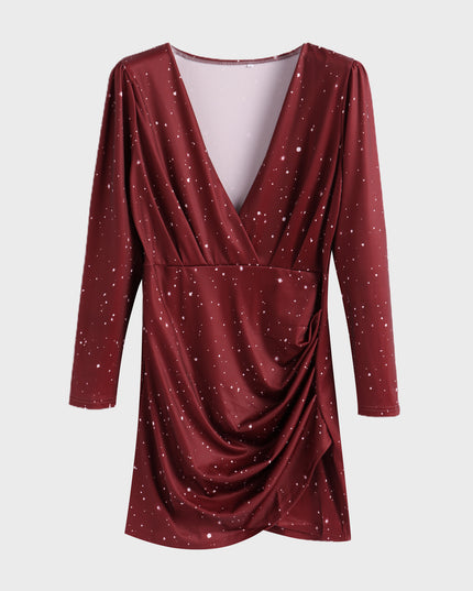 Midsize Deep-V Tiered Pleated Star Dress