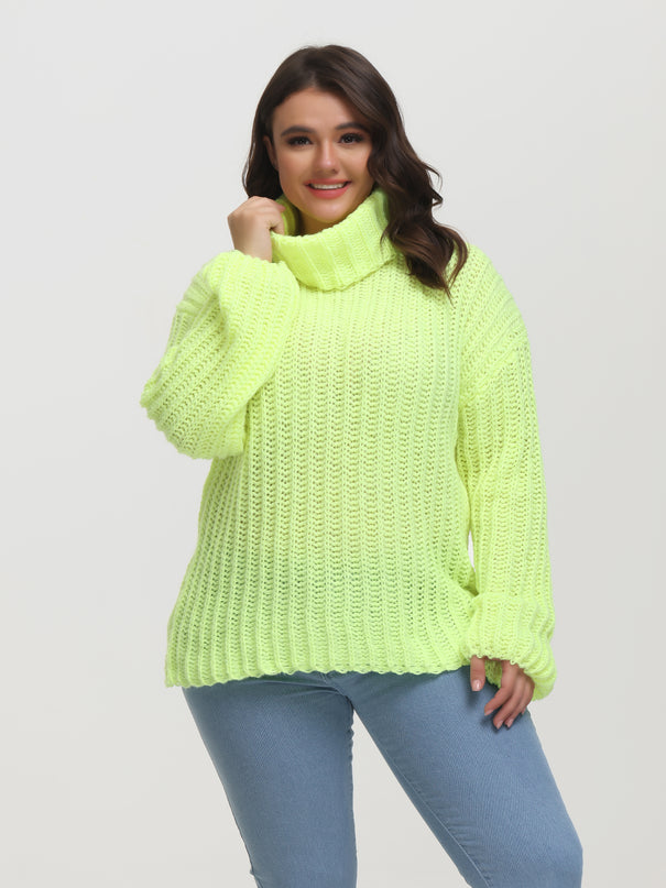 Midsize Puffy Turtleneck Long Sleeve Knit Pullover Sweater