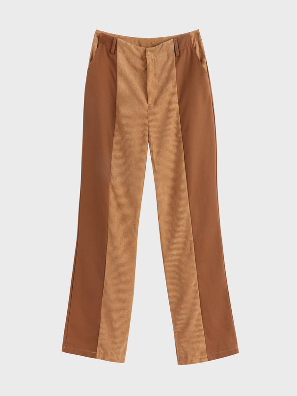 Pantalones medianos de pana con bloques de color y pierna recta, cintura alta y bolsillos 