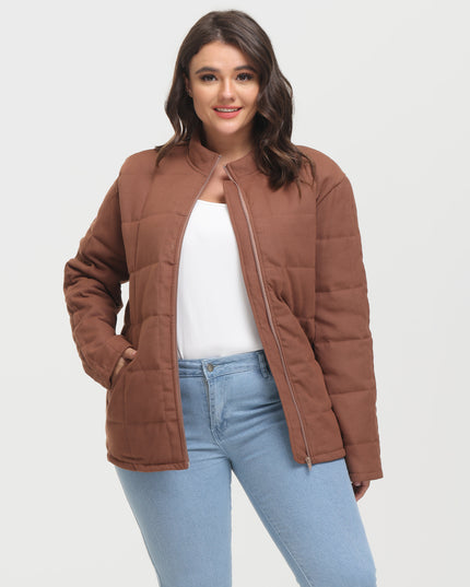 Midsize Zip-Up Long Sleeve Quilt Jacket with Pockets