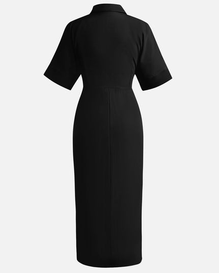 Vestido negro plisado con cintura