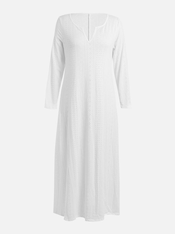 Embroidery V-Neck Long Sleeve Maxi Dress