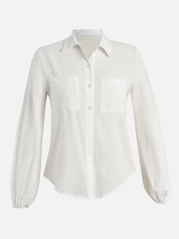 Gartered Sleeve Blouse and Flowy Shorts Set (White)