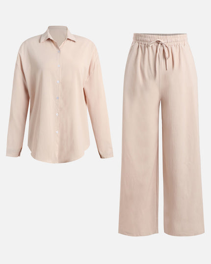 Pink Drape Top & Wide Pants Set