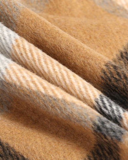 Plaid Thickened Wool Strapped Coat (Khaki)
