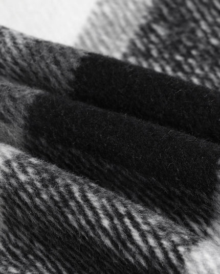 Abrigo con tirantes de lana gruesa a cuadros (negro)