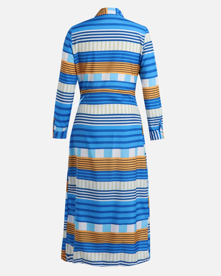 Blue with Yellow Striped Wrap Dress