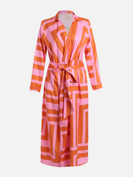 Pink-Orange Printed Wrap Dress