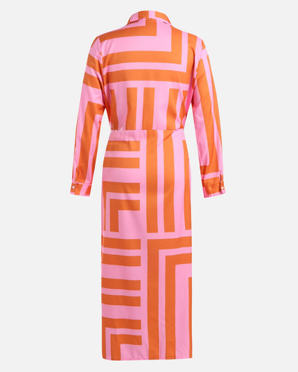 Pink-Orange Printed Wrap Dress