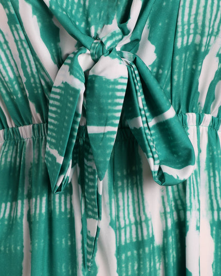 Green Print Bow Tie Jumpsuit